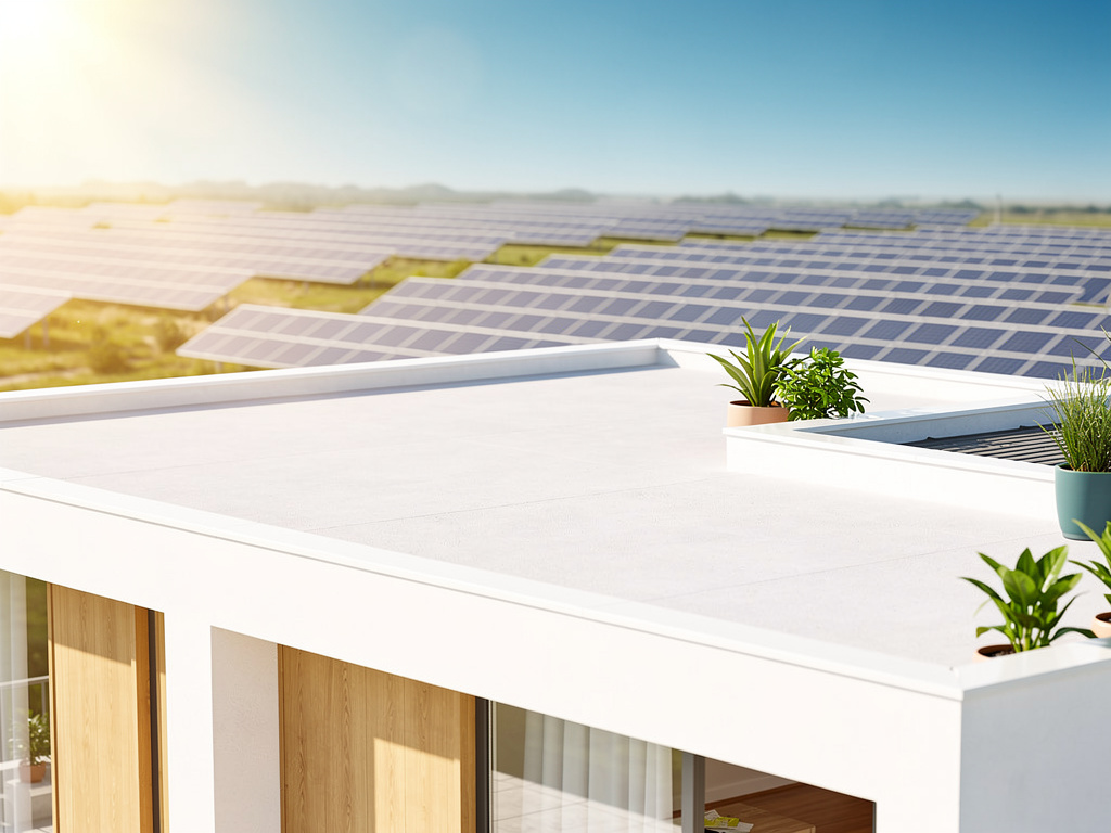A tidy rooftop of a bright home with no panels, under warm sunshine and blue sky.
